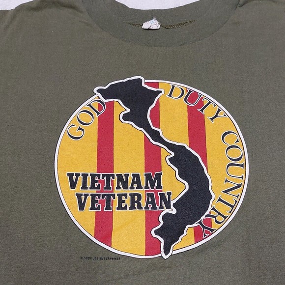 Vtg 1986 Vietnam Veteran Single Stitch Olive Green T-Shirt Size Large USA Made - Picture 5 of 11
